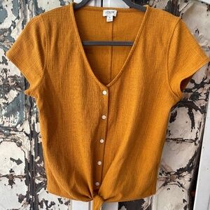 J Crew, Mustard Yellow, Button Up Tee, with Tie hem, Size S